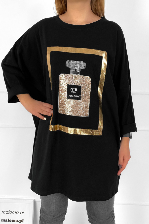 Bluza bluzka damska oversize w kolorze czarnym print cekiny perfumy 1