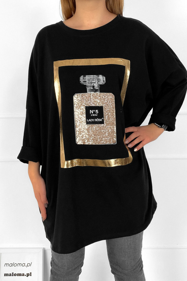 Bluza bluzka damska oversize w kolorze czarnym print cekiny perfumy 4
