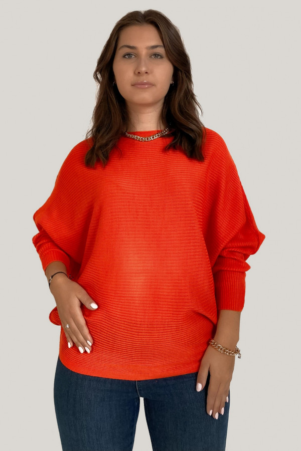 Sweter damski prążkowany nietoperz w kolorze orange oversize Dory 2