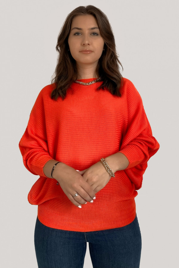 Sweter damski prążkowany nietoperz w kolorze orange oversize Dory 4