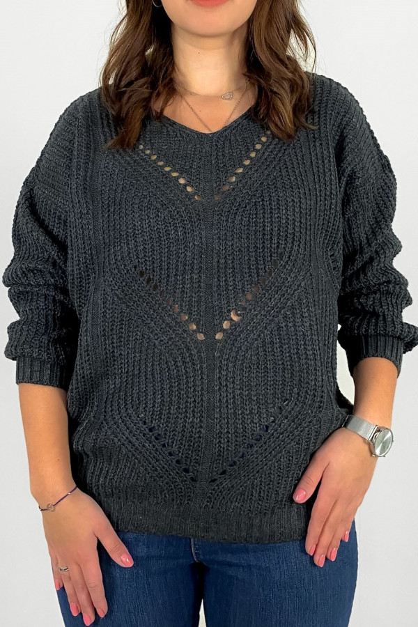 Sweter damski w kolorze grafitowym z wzorem Zing