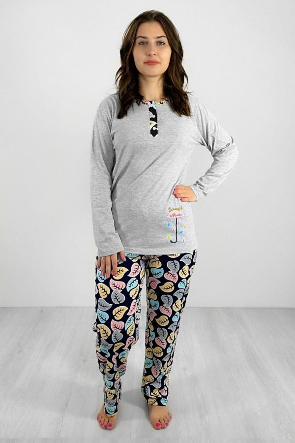 Piżama damska plus size w kolorze szarym koszulka + spodnie liście 2