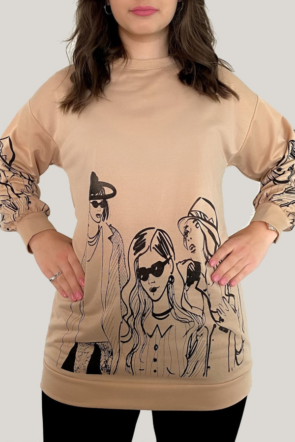 Bluza damska W DRUGIM GATUNKU w kolorze latte print kobiety women
