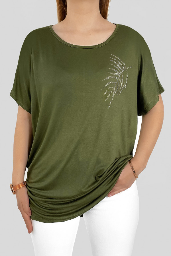 Kobieca bluzka damska plus size w kolorze khaki dżety liść