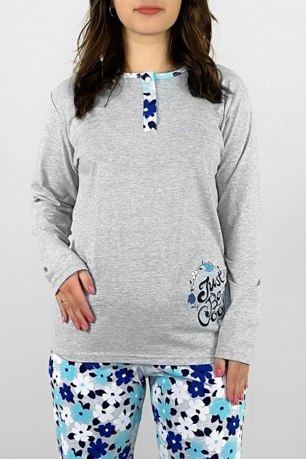 Piżama damska plus size w kolorze szarym koszulka + spodnie kwiaty just be cool