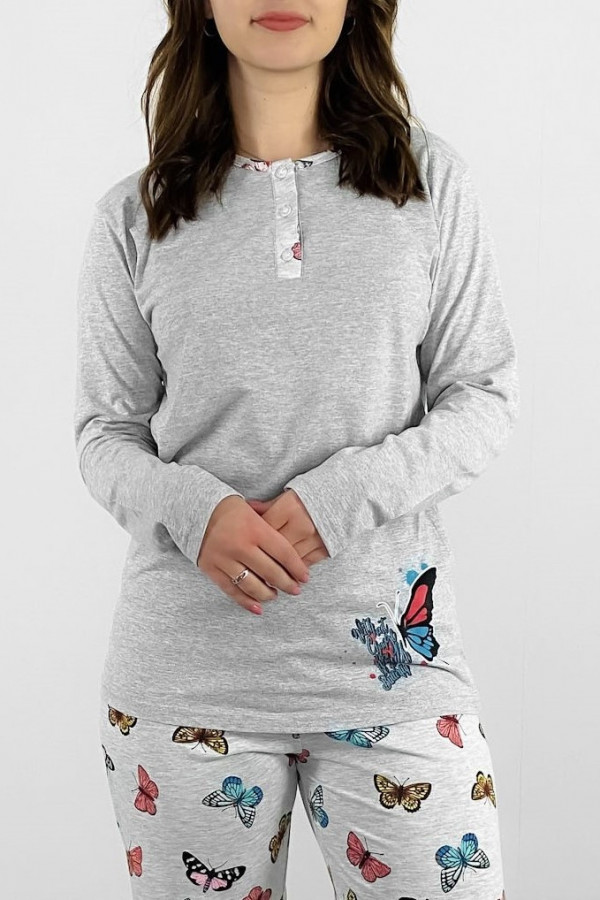 Piżama damska plus size w kolorze szarym koszulka + spodnie motylki