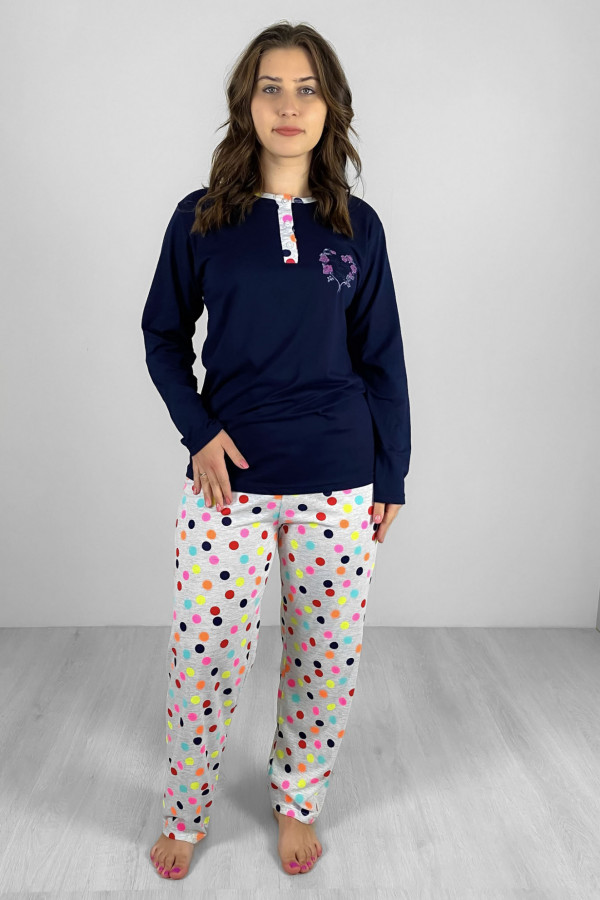 Piżama damska plus size w kolorze granatowym koszulka + spodnie grochy 4
