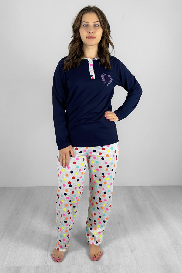 Piżama damska plus size w kolorze granatowym koszulka + spodnie grochy 2