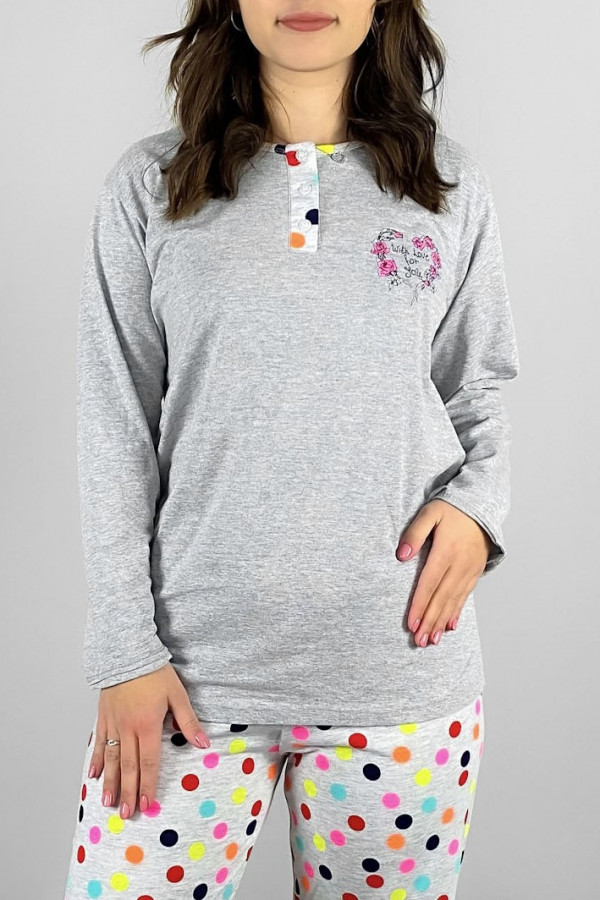 Piżama damska plus size w kolorze szarym koszulka + spodnie grochy
