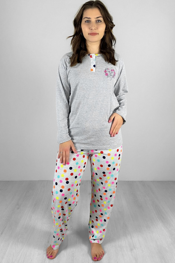 Piżama damska plus size w kolorze szarym koszulka + spodnie grochy 3