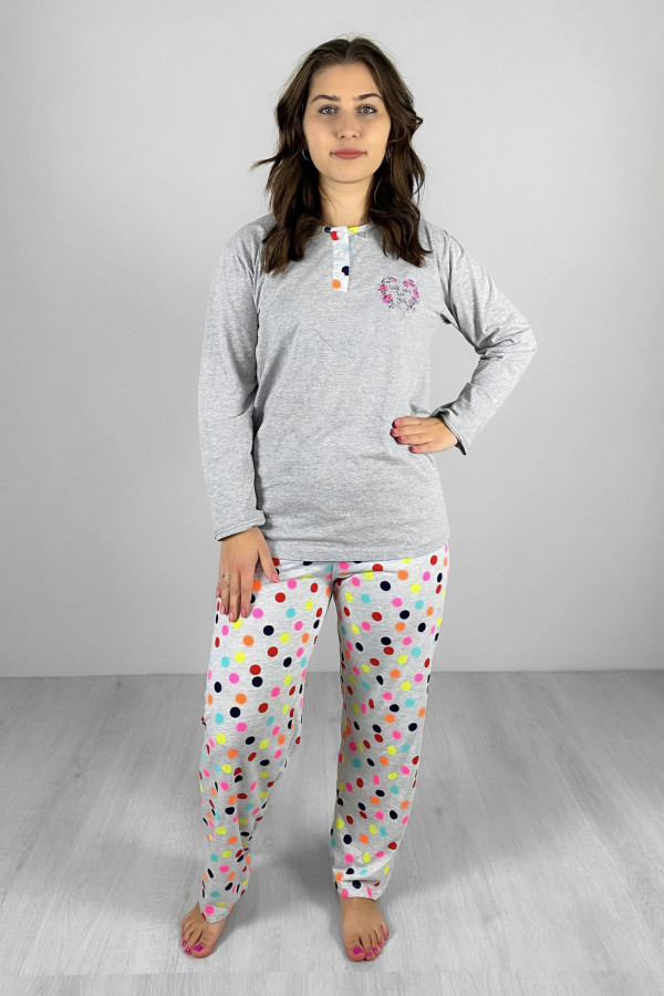 Piżama damska plus size w kolorze szarym koszulka + spodnie grochy 2