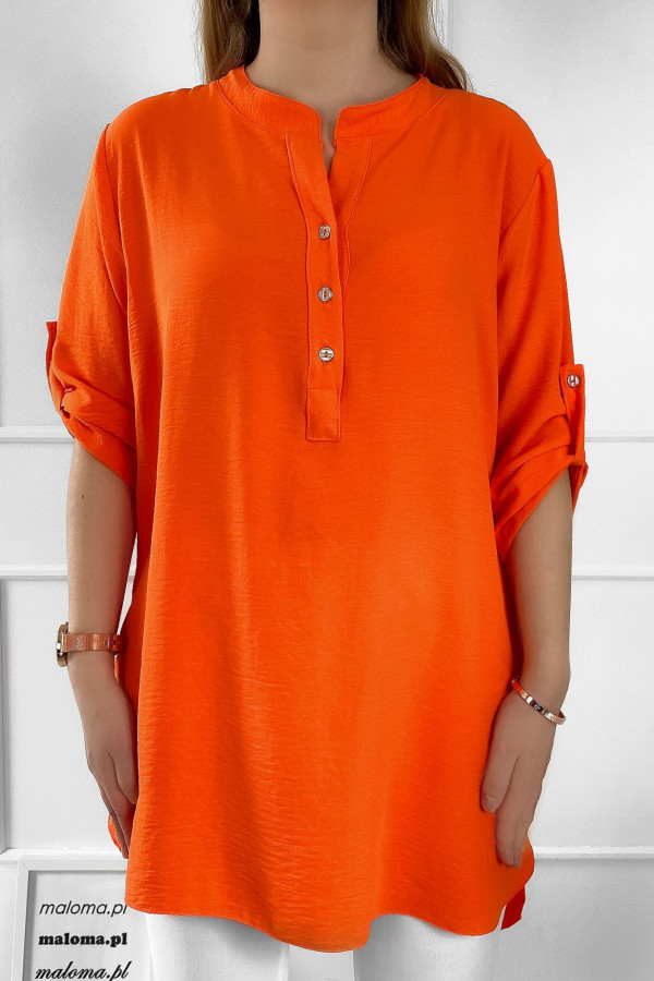 Elegancka bluzka koszula w kolorze pomarańczowym dekolt guziki z podpinanym rękawem Alina