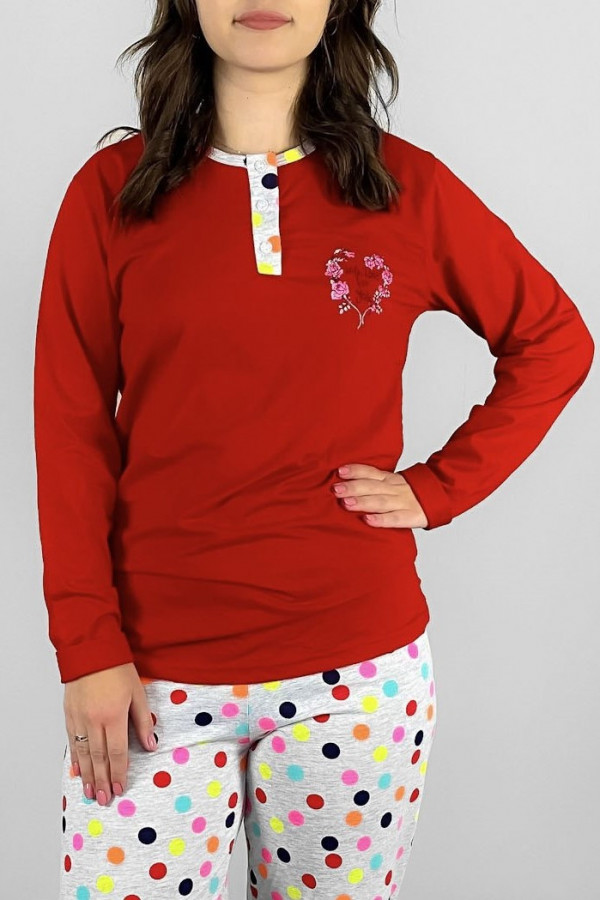 Piżama damska plus size W DRUGIM GATUNKU w kolorze czerwonym koszulka + spodnie grochy