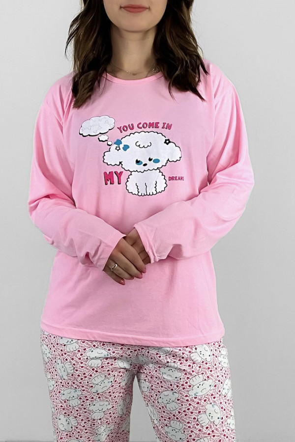 Piżama damska plus size W DRUGIM GATUNKU w kolorze różowym koszulka + spodnie owieczka