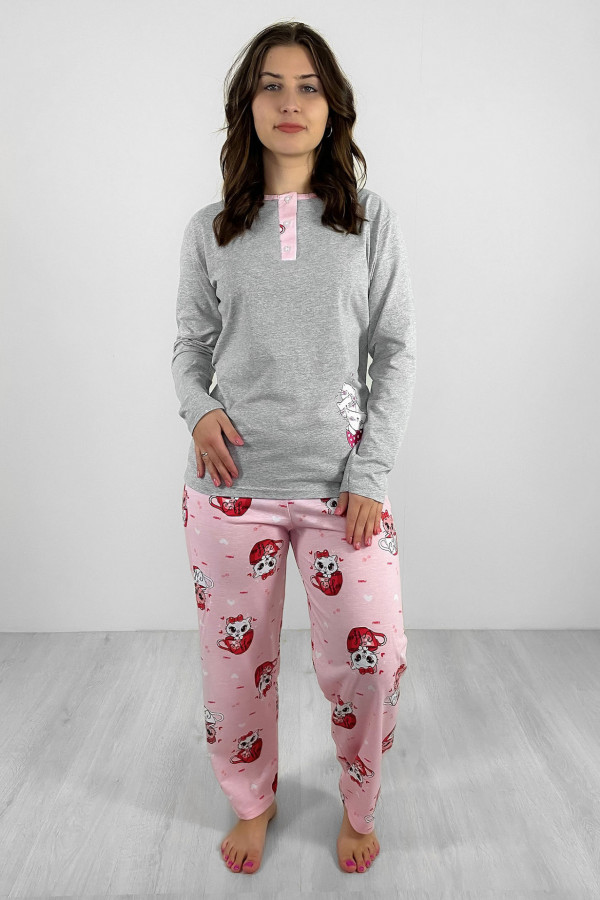 Piżama damska plus size w kolorze szarym koszulka + spodnie kotek filiżanka 1