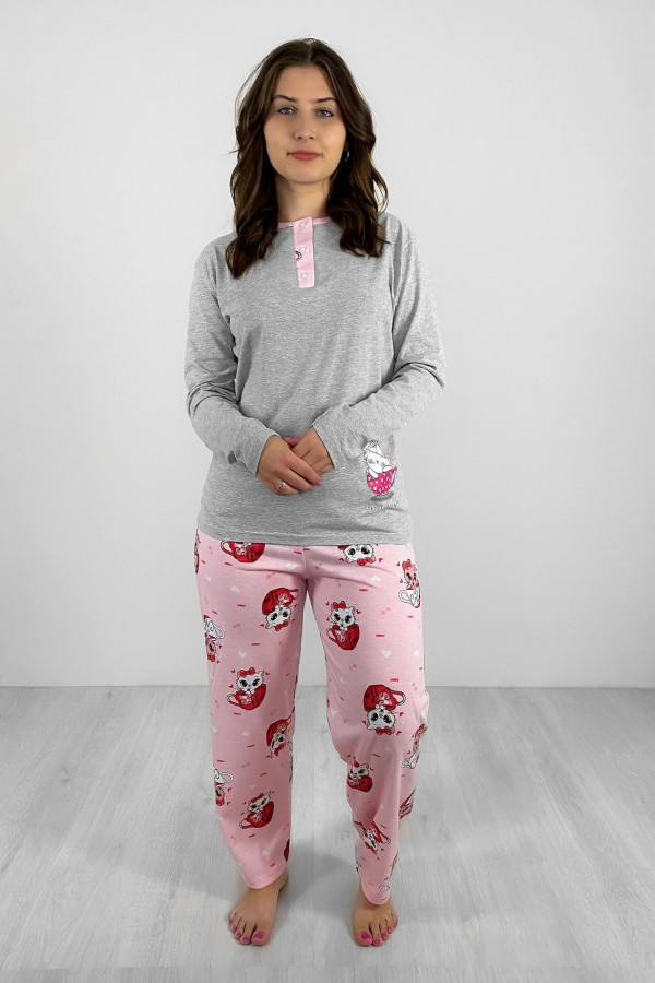 Piżama damska plus size w kolorze szarym koszulka + spodnie kotek filiżanka 2
