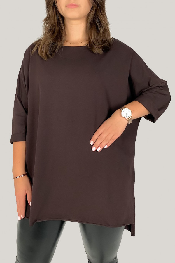Tunika bluzka damska w kolorze czekoladowym oversize dłuższy tył gładka Gessa