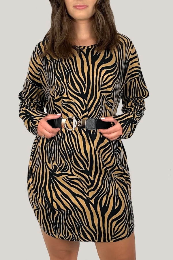 Tunika plus size w kolorze brązu milutka sukienka z wzorem zebra Alex
