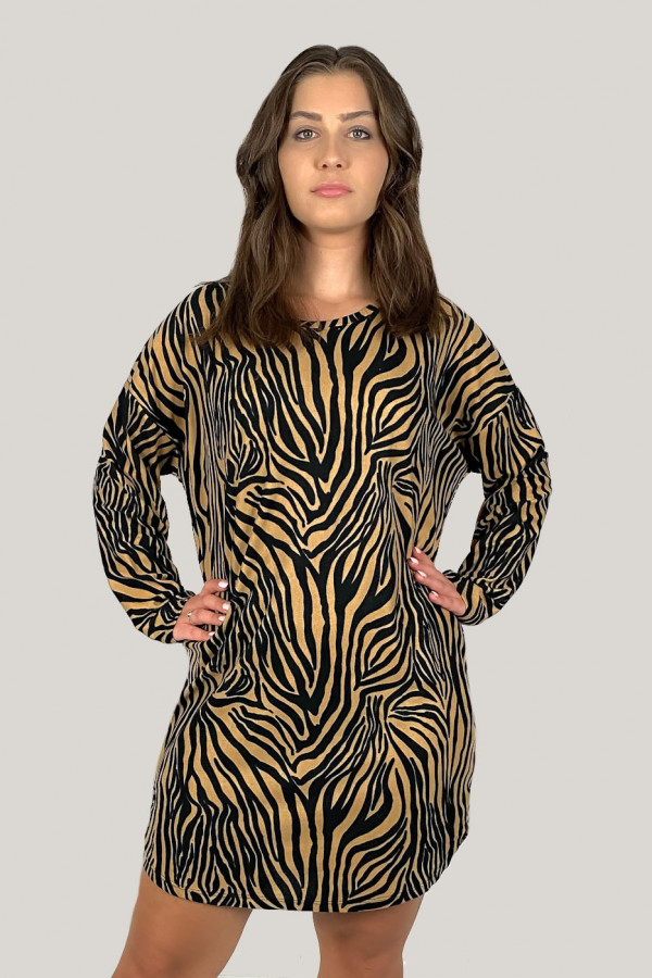 Tunika plus size w kolorze brązu milutka sukienka z wzorem zebra Alex 4