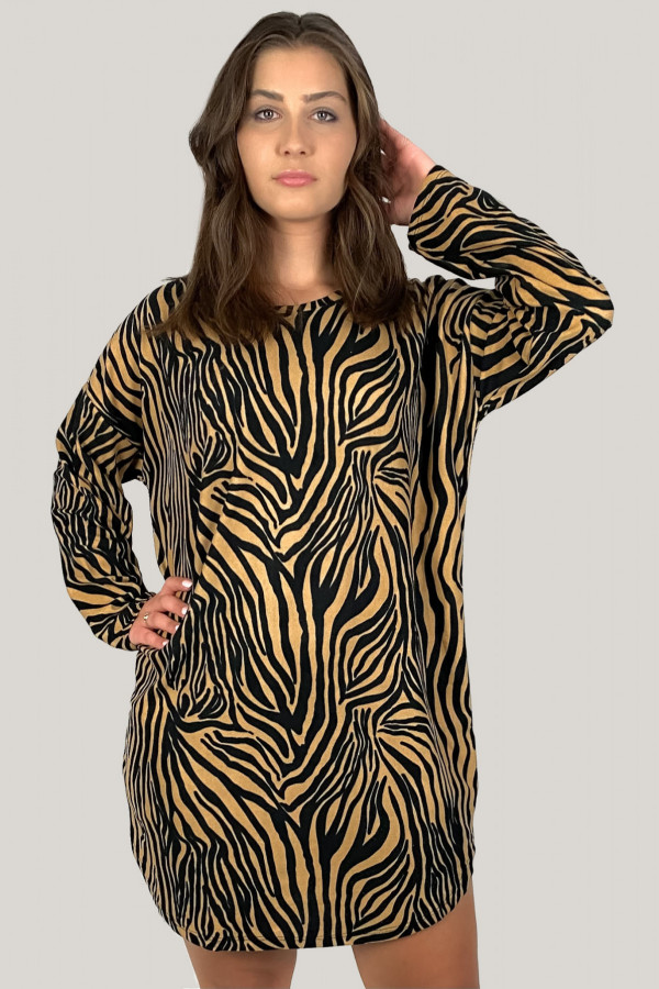 Tunika plus size w kolorze brązu milutka sukienka z wzorem zebra Alex 3
