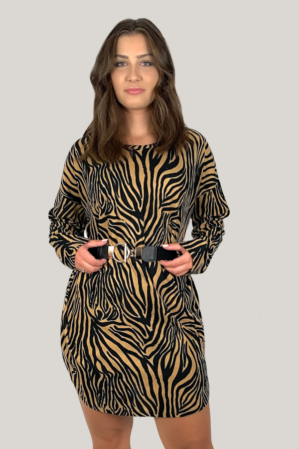 Tunika plus size w kolorze brązu milutka sukienka z wzorem zebra Alex 2