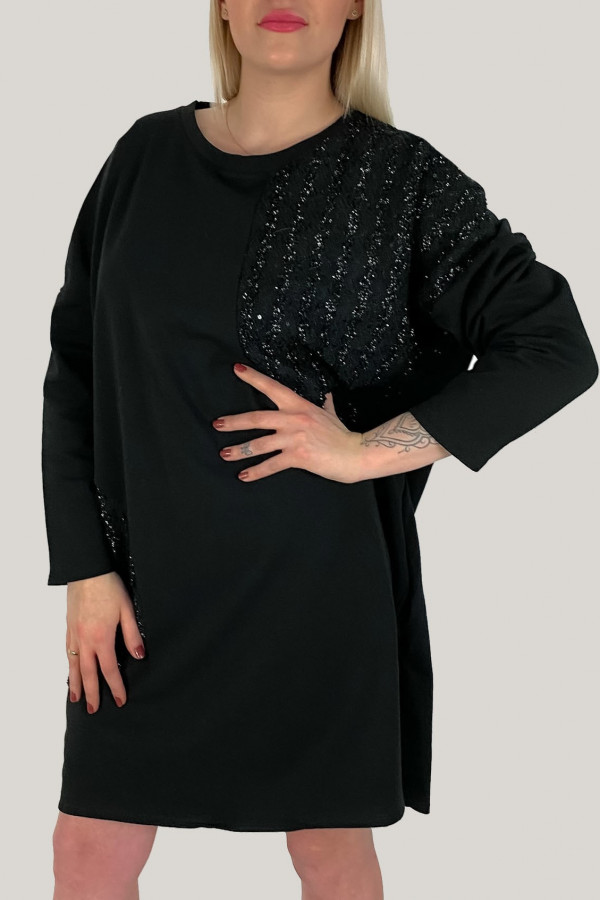 Ciepła sukienka plus size dresowa tunika w kolorze czarnym cekiny