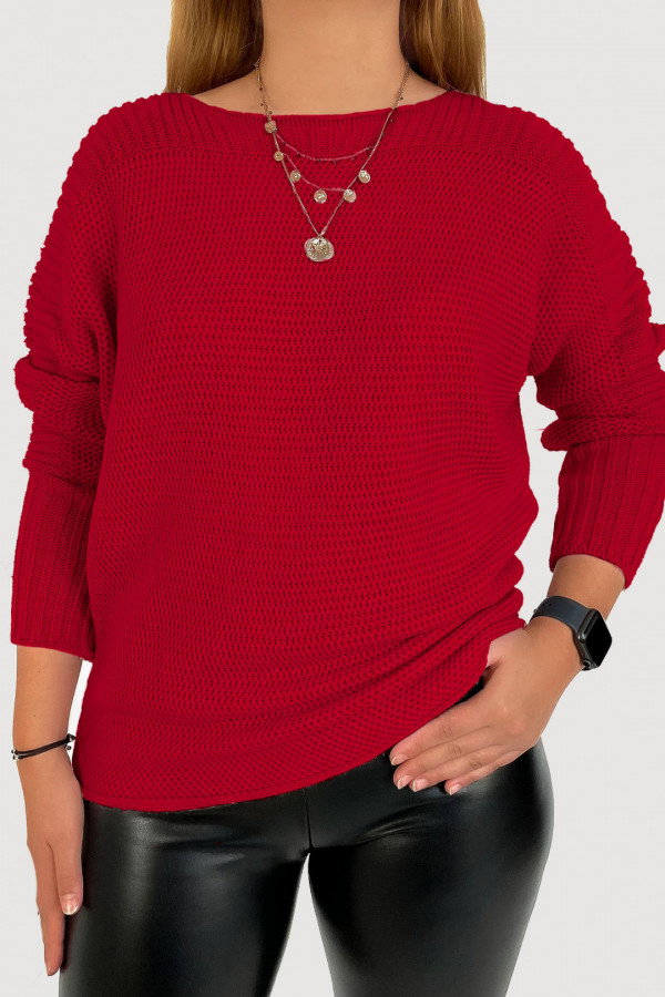 Sweter damski w kolorze czerwonym nietoperz z wzorem Lotta