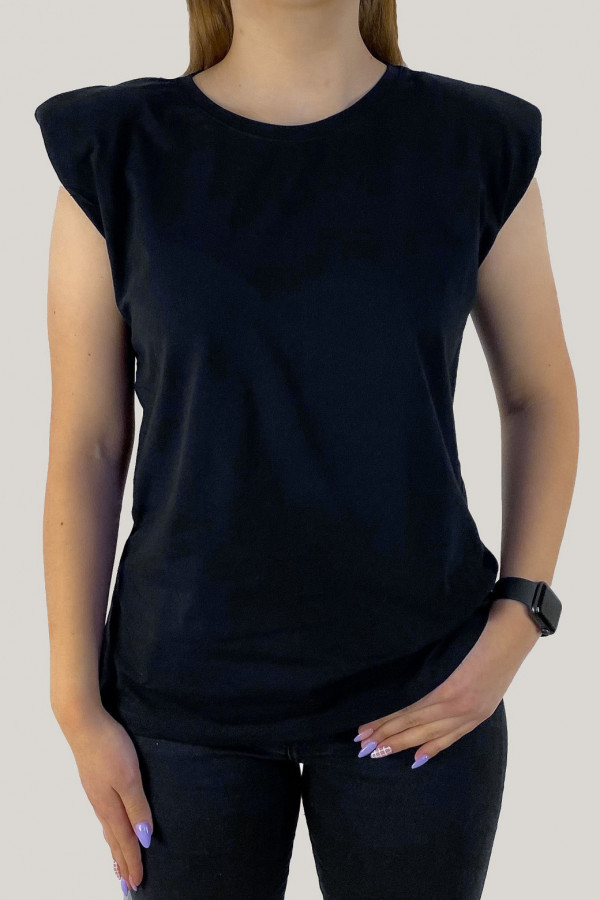 Bluzka damska t-shirt w kolorze czarnym basic casual bufki poduszki