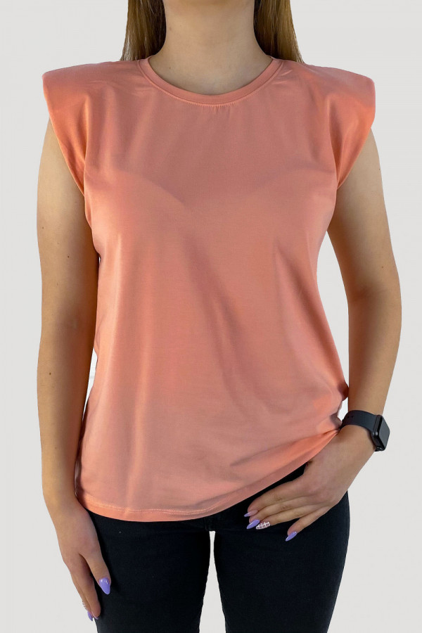 Bluzka damska t-shirt w kolorze morelowym basic casual bufki poduszki
