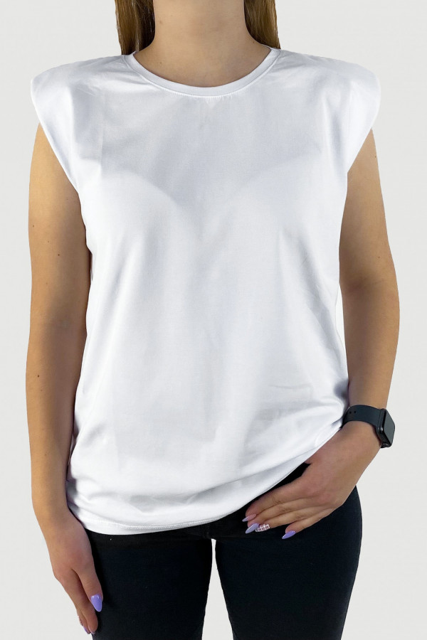 Bluzka damska t-shirt w kolorze białym basic casual bufki poduszki