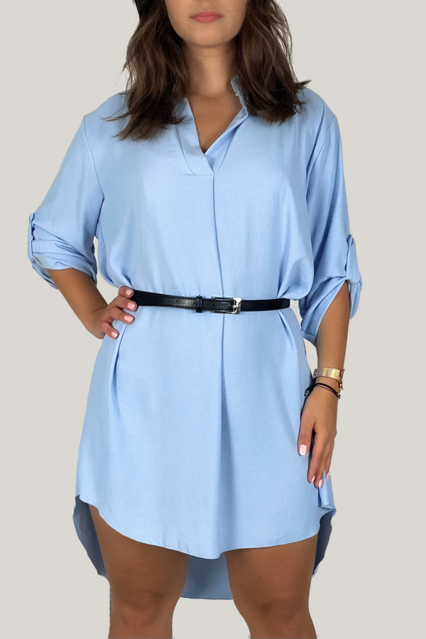 Koszula tunika w kolorze błękitnym sukienka oversize z dłuższym tyłem pasek perfect
