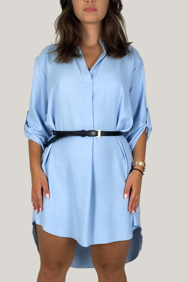 Koszula tunika w kolorze błękitnym sukienka oversize z dłuższym tyłem pasek perfect 1