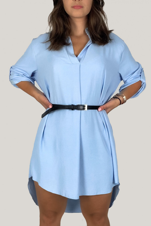 Koszula tunika w kolorze błękitnym sukienka oversize z dłuższym tyłem pasek perfect 4