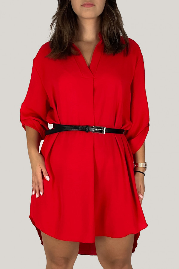 Koszula tunika w kolorze czerwonym sukienka oversize z dłuższym tyłem pasek perfect
