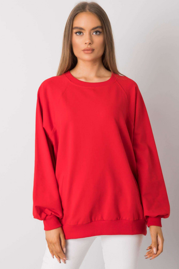 Bluza damska w kolorze czerwonym oversize basic kieszenie Mirabel 1