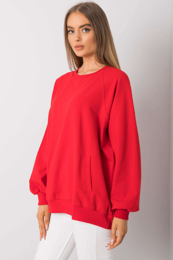 Bluza damska w kolorze czerwonym oversize basic kieszenie Mirabel 2