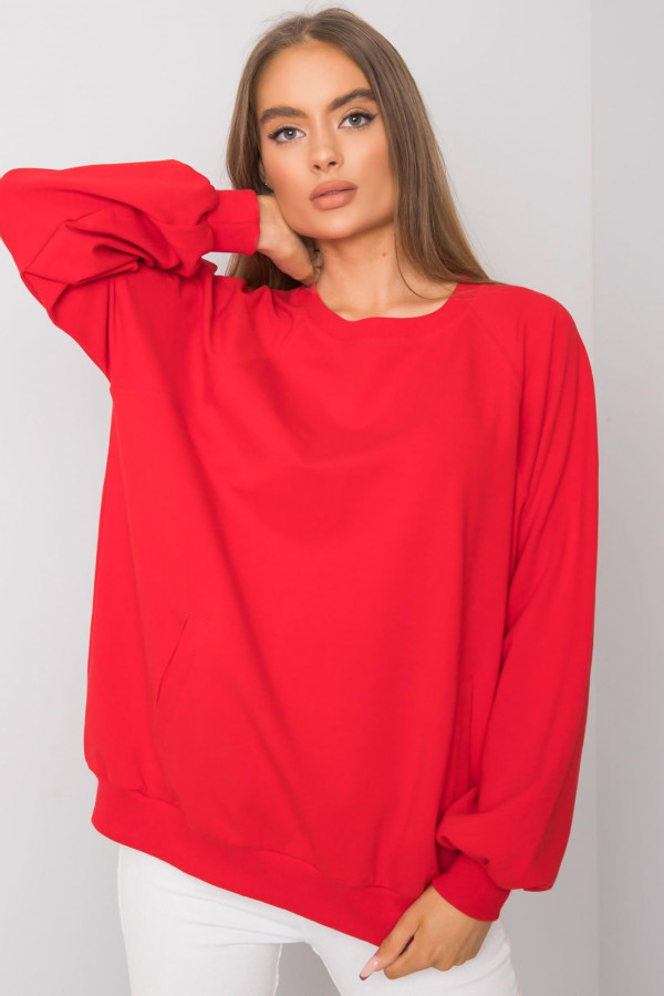 Bluza damska w kolorze czerwonym oversize basic kieszenie Mirabel