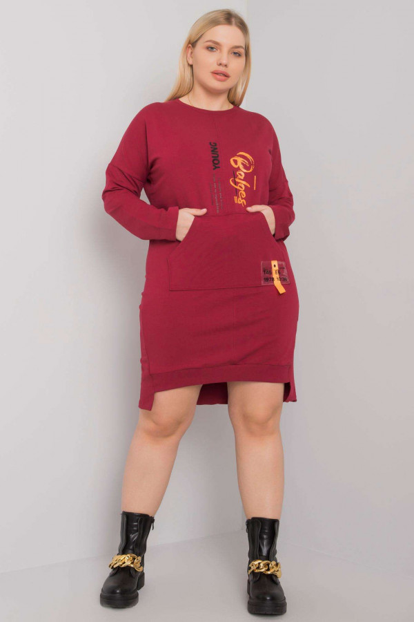 Sukienka dresowa dłuższy tył w kolorze bordowym kieszeń basic makkari 4