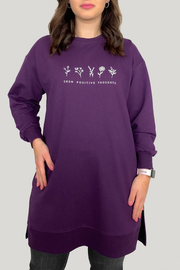 Długa bluza plus size tunika long w kolorze jagodowym positive