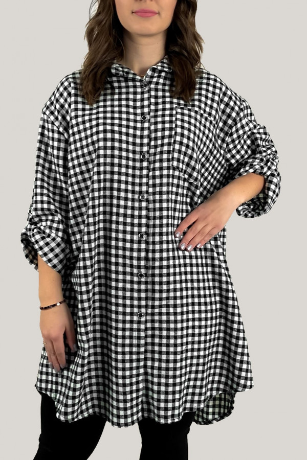 Długa koszula w małą kratkę tunika sukienka w kolorze czarno białym Leena
