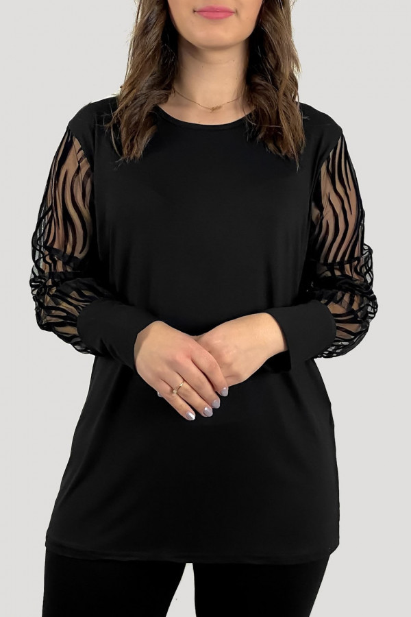 Bluzka damska plus size w kolorze czarnym koronkowe rękawy Honia