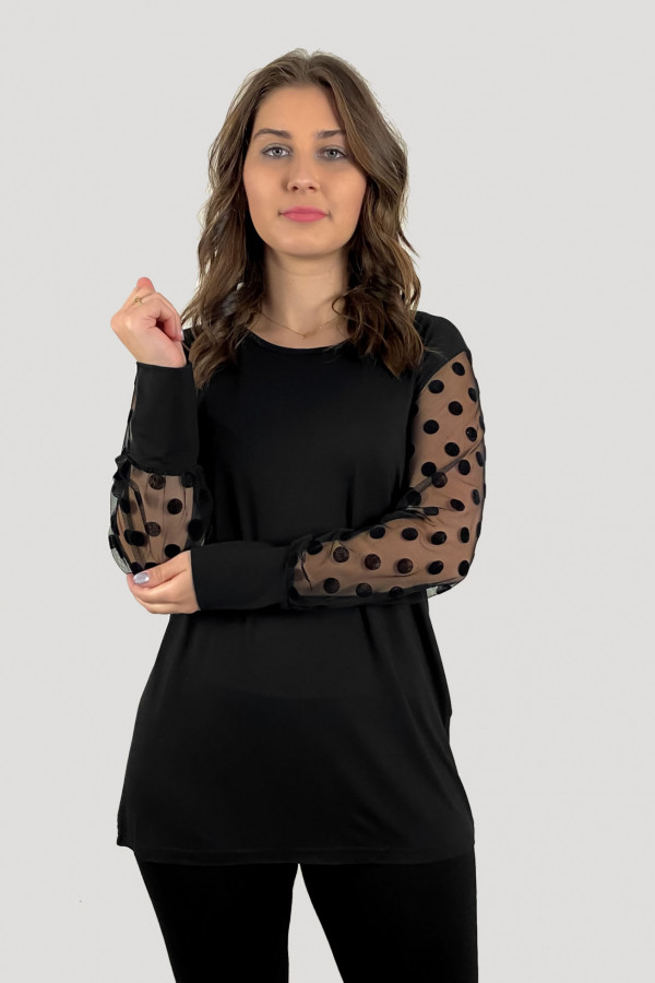 Bluzka damska plus size w kolorze czarnym koronkowe rękawy grochy Honia 2