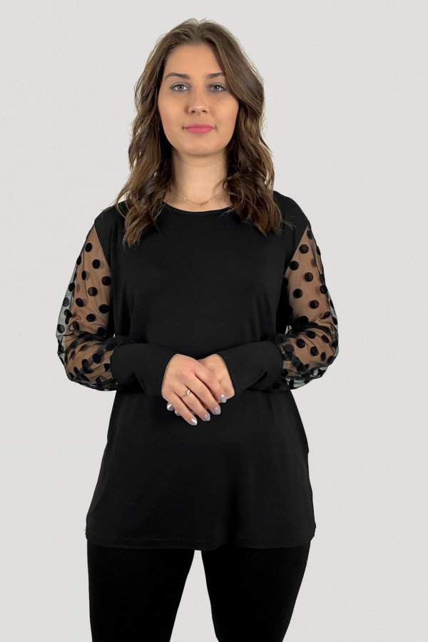 Bluzka damska plus size w kolorze czarnym koronkowe rękawy grochy Honia 3