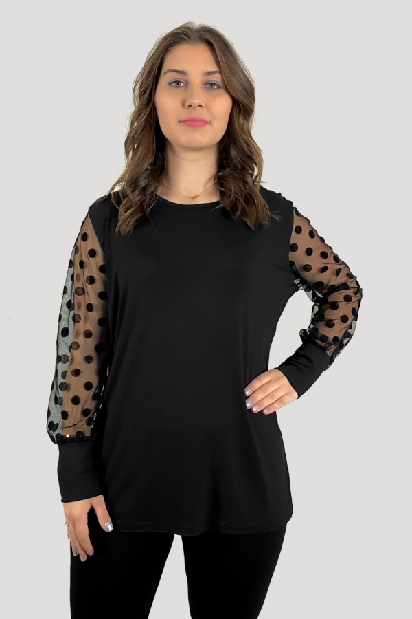 Bluzka damska plus size w kolorze czarnym koronkowe rękawy grochy Honia 4