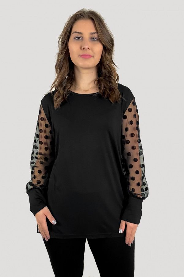 Bluzka damska plus size w kolorze czarnym koronkowe rękawy grochy Honia 1