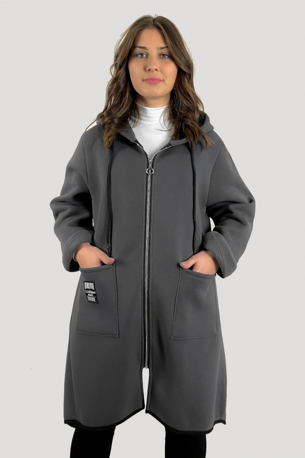 Dresowy płaszczyk plus size bluza tunika w kolorze grafitowym narzutka Jane 1