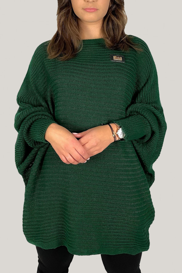 Duży sweter damski oversize w kolorze butelkowej zieleni nietoperz tunika classic