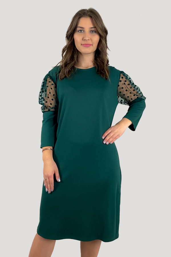 Sukienka w kolorze butelkowej zieleni koronkowe rękawy Vanessa 5