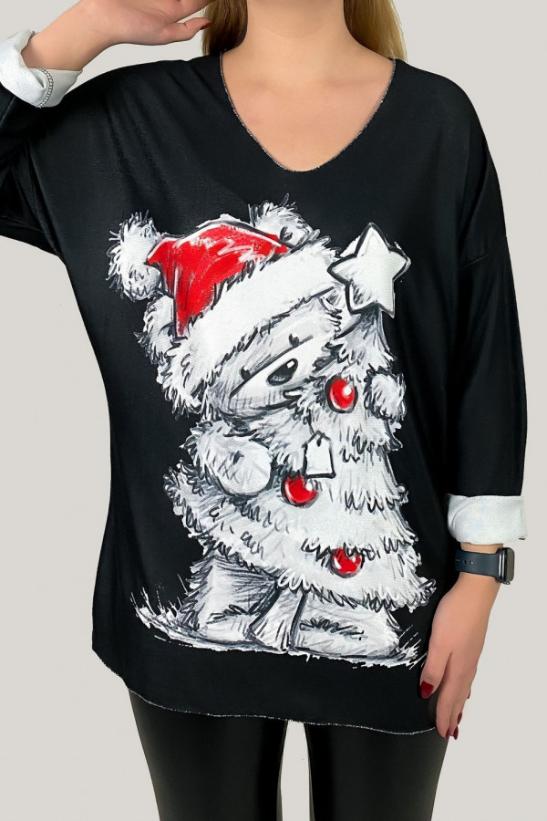 Luźna bluzka damska tunika nietoperz lekki świąteczny sweterek choinka