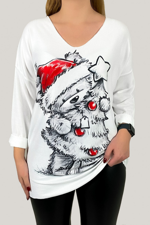 Luźna bluzka damska tunika nietoperz lekki świąteczny sweterek choinka
